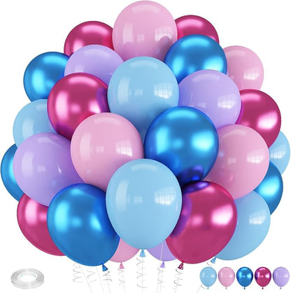 Pink and Blue Balloons, 12 Inch Macaron and Metallic Blue Pink Party Balloons by Froova