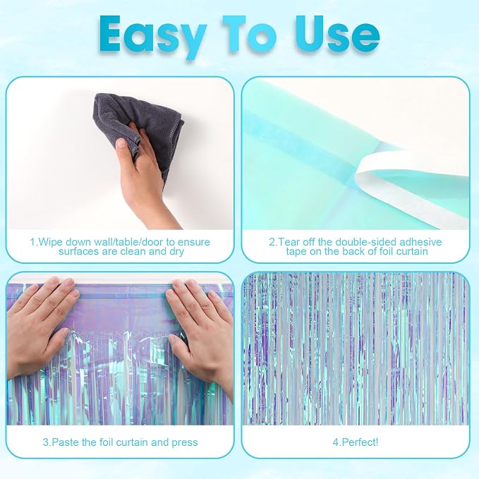 Voircoloria Iridescent Foil Fringe Backdrop Curtains, 3 Pack | Tinsel Streamers - Image 4