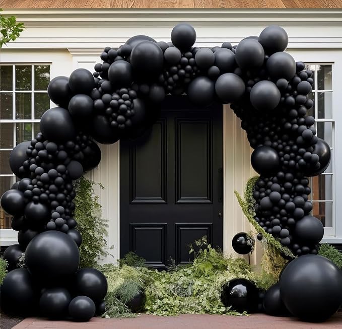 Black Balloon Arch Garland Kit Double Stuffed Matte Black Balloons Different - Image 2