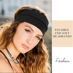 Black Headbands for Women Wide Non Slip Head Bands Soft Elastic Thick Hairbands for Women's Hair Fashion Workout Yoga Hair Accessories, 6 Pack