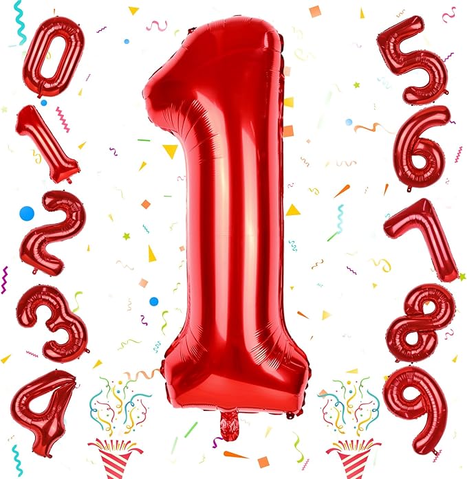 Red 1 Balloon Number for 1st Girls Birthday, 40 Inch Number Foil Balloons 0-9 by Isndare