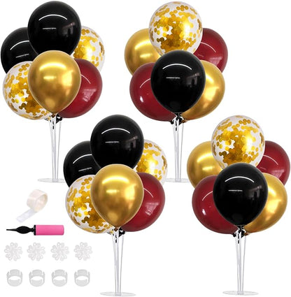 TONIFUL 4 Set Burgundy Red Black Gold Balloon Stand Centerpiece by TONIFUL