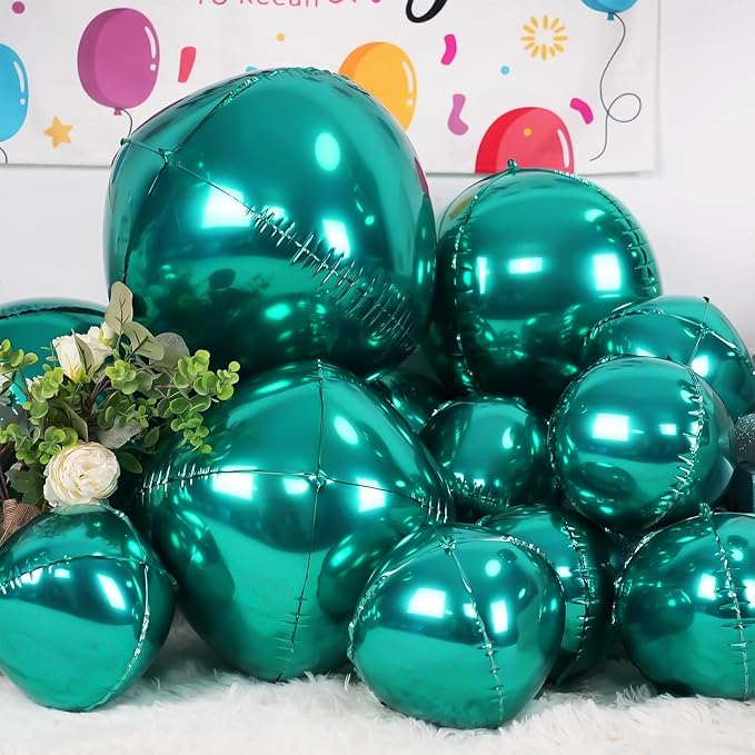 12Pcs Dark Green Round Foil Balloons, Metallic Green Foil Balloon - Image 3