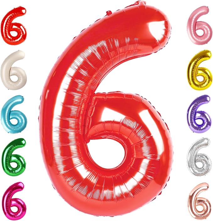 6 Balloon Numbers Birthday Decorations, 40In Red Balloons by Mluchee