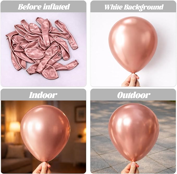 Voircoloria 66pcs Metallic Rose Gold Latex Party Balloons, 12inch | - Image 3
