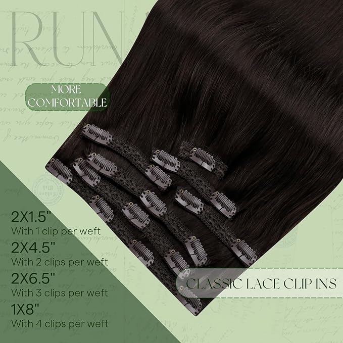 RUNATURE Clip in Hair Extensions Human Hair, 22 Inch Real Hair Extensions Clip Ins, Straight Human Hair Clip in Extensions, Remy Hair, Easy to Install, Natural Looking 120g 7pcs #2 Darkest Brown