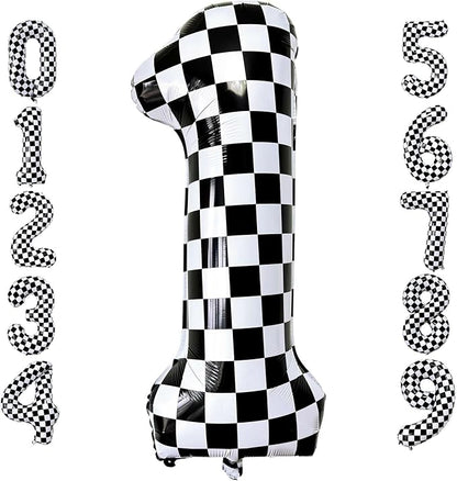 Checkered Number 1 Balloons 40 Inch Giant Race Car Checkered 1 Balloons by LHOAVWE