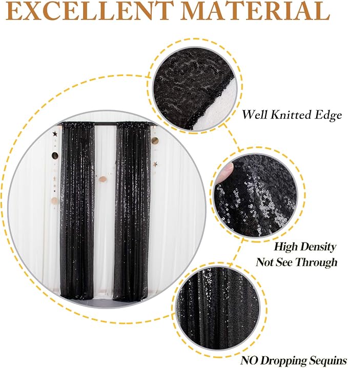 ShinyBeauty Black Backdrops 2 Pieces Sequin Curtains 4FTx7FT Photoshoot - Image 4