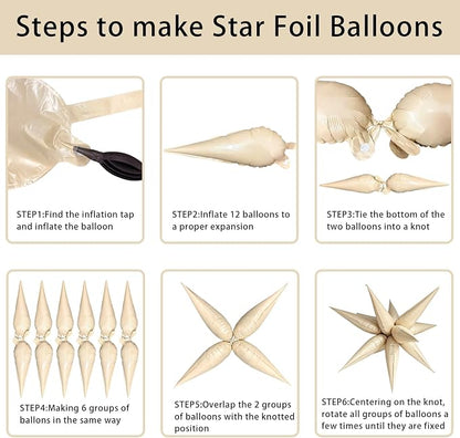 Cream Star Balloons Foil 60Pcs Mylar Spike Balloons Neutral Baby Shower - Image 6