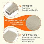 Full Shine Virgin Tape in Hair Extensions Human Hair Color White Blonde Double Sided Insert Virgin Hair Invisible Tape in Extensions Blonde Hair Extensions 20Pcs 30G 12Inch for Chic Makeover