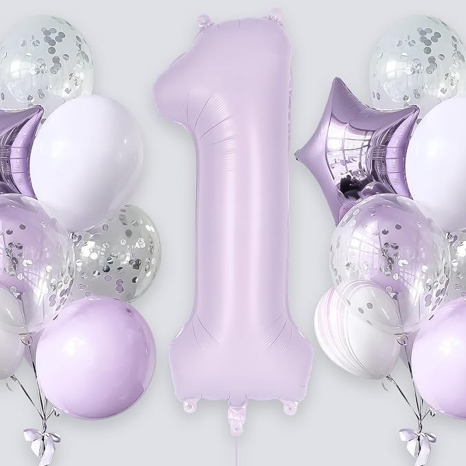 Light Purple Number 1 Balloon, 40 Inch Big Large Foil Helium Number Balloons - Image 2
