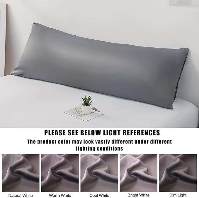 Body Cooling Pillow Cases Cover, Bamboo Rayon Dark Grey Body Pillowcases with Zipper Closure, Cool and Breathable Pillow Case for Hot Sleepers and Night Sweats, 20x54 inches