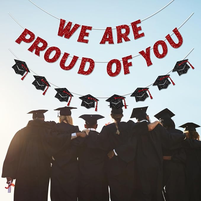 We Are So Proud of You Banner Pre-strung Red and Black Graduation Decorations - Image 4