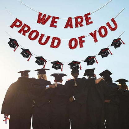 We Are So Proud of You Banner Pre-strung Red and Black Graduation Decorations - Image 4