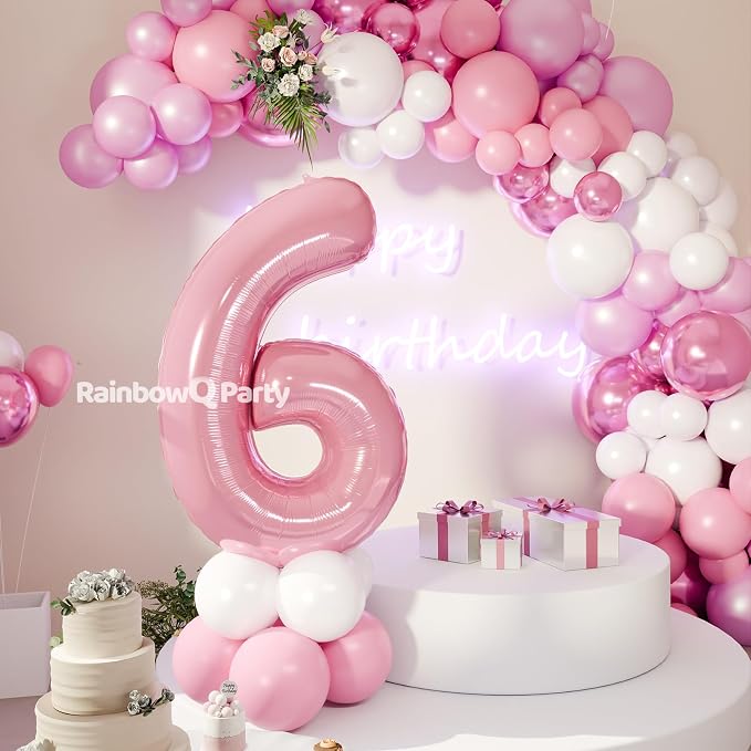 RainbowQ Pink 6 Balloon Number 40 Inch 0-40 Foil Large Balloons | Big Mylar 6 - Image 7