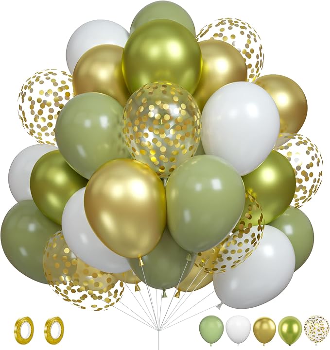 Green Gold Balloons Set, 12Inch Retro White Latex Balloons Metallic Green Gold by BIAPIAN