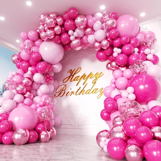 Pink Balloons Garland Arch Kit 170pcs, Hot Pink Metallic Pink Shades of Pink by PTGOLUO