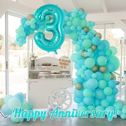 Teal Blue Number 3 Balloon, 40 Inch Big Large Foil Helium Number Balloons - Image 6