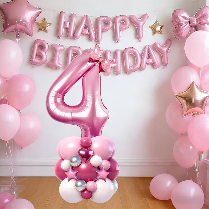 40 Inch Pink Number 4 Balloon Tower Set, Pastel Number Four Foil Balloon - Image 5