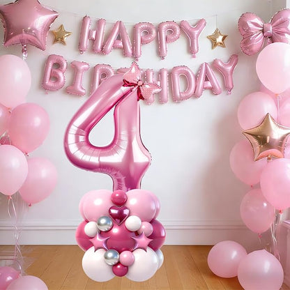 40 Inch Pink Number 4 Balloon Tower Set, Pastel Number Four Foil Balloon - Image 5