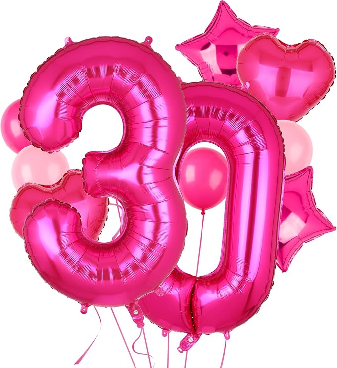 40 Inch Number Balloon Hot Pink 30 Set Pink Theme 30th Birthday Decor 30Pcs | by GGDE