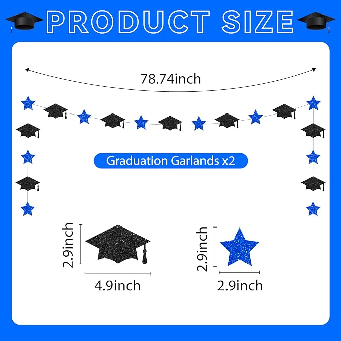 Blue Graduation Decorations 2026, Glitter Black and Blue Congrats Grad Banner - Image 5