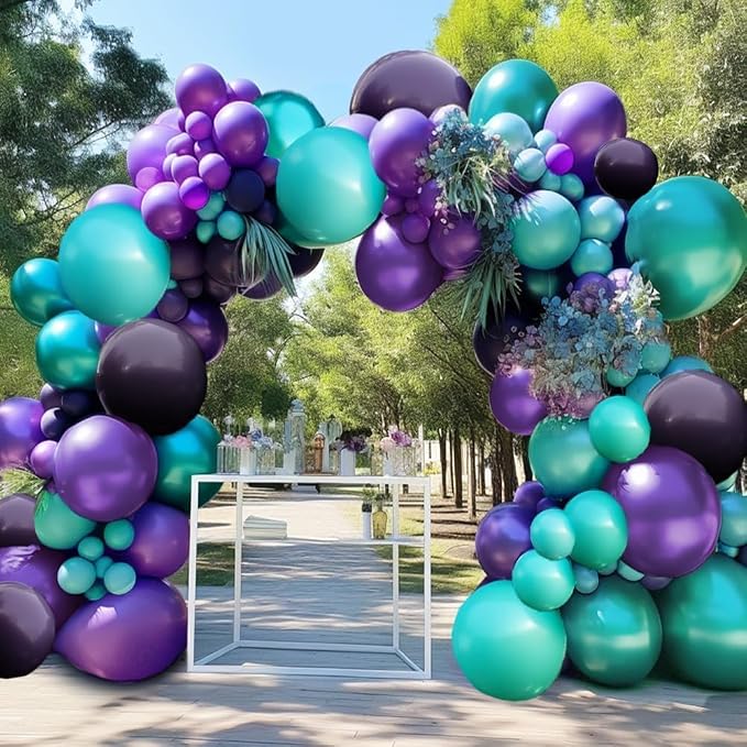 Purple Teal Balloon Garland Double Stuffed Dark Purple Blue Turquoise Green by Pinbra