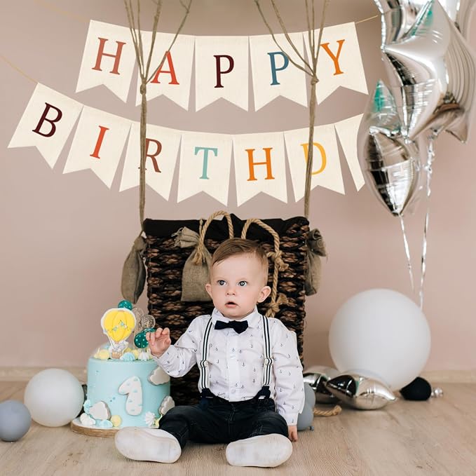 Doumeny Happy Birthday Burlap Banner Boho Birthday Garland Bunting Bohemian - Image 4