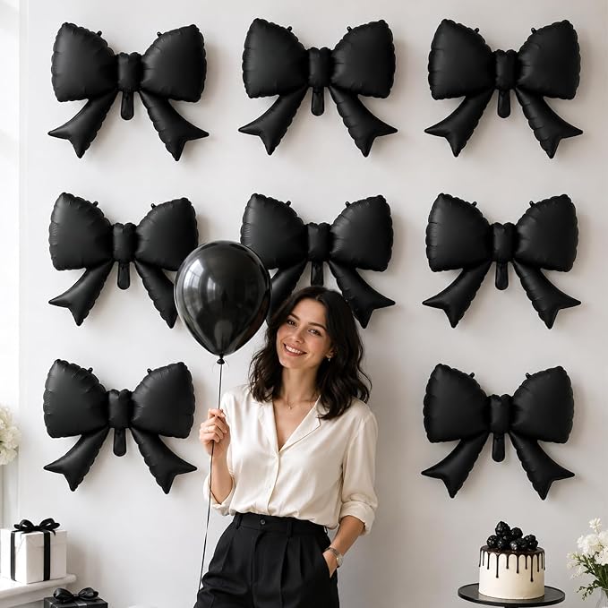 8Pcs Black Bow Foil Balloons, 21Inch Black Bow Shaped Balloons - Image 5