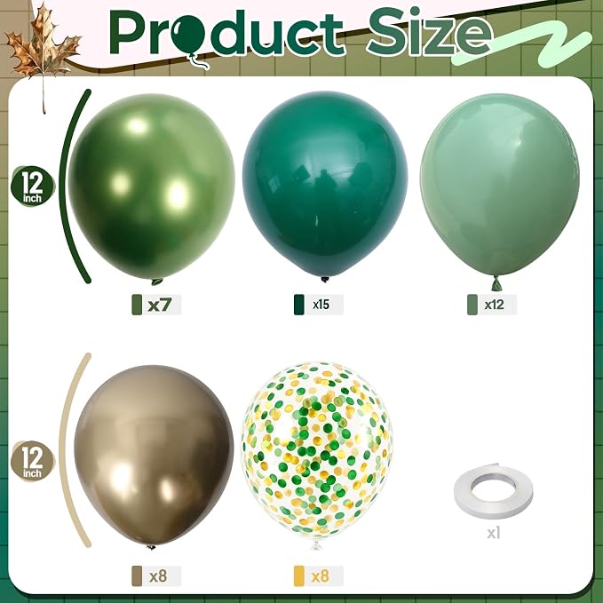 Sage Green and Gold Balloons, 12 Inch Emerald Forest Hunter Dark Green Metallic - Image 2