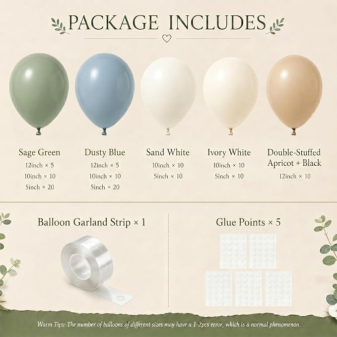 Dusty Blue Sage Green Balloon Garland Arch Kit, Double Stuffed Fog Blue Green - Image 3