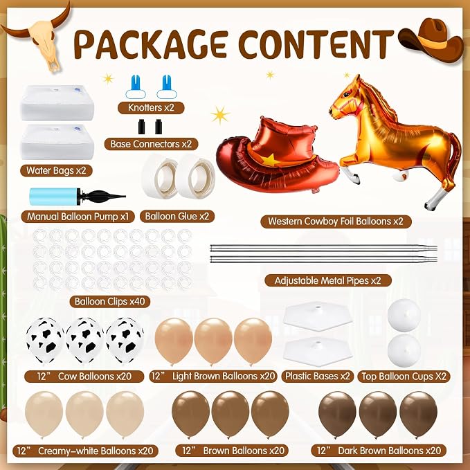 Kasyat 2 Sets Cowboy Birthday Party Balloon Column Stand Kit Western Party - Image 2
