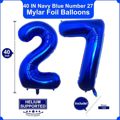 40 Inch Navy Blue 27 Balloons Giant Number 27 Balloons Navy Blue 27 Birthday - Image 2
