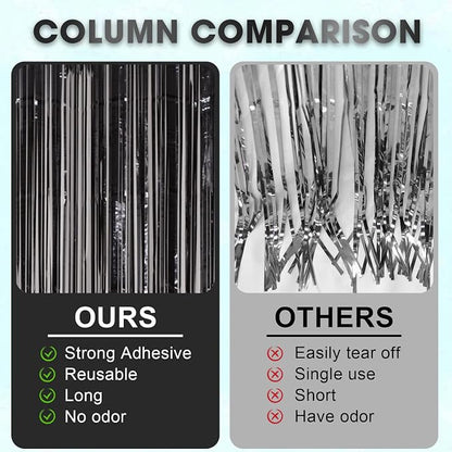 Voircoloria Black Foil Fringe Backdrop Curtains, 3 Pack | Tinsel Streamers - Image 5