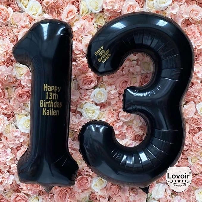 Black 13 Number Balloons, 40 Inch Giant Number 13 Balloons Foil Mylar Helium - Image 5