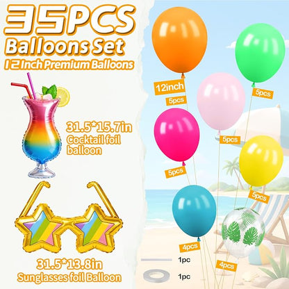 Hawaiian Balloons, 12 Inch Colorful Tropical Balloons - Image 2