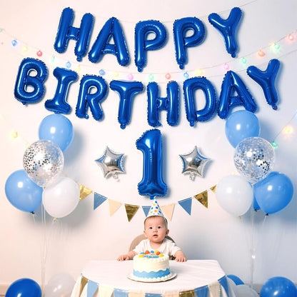 Dark Blue Happy Birthday Balloon Banner Set -16 Inch Foil Letters Balloons - Image 4