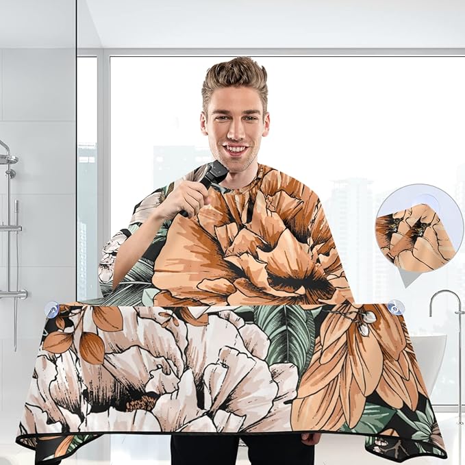 ALAZA Vintage Modern Floral Flower Barber Cape for Men Women, Waterproof Haircut Apron Beard Shaving Bib Hair Cutting Cloth 55 x 65 Inch