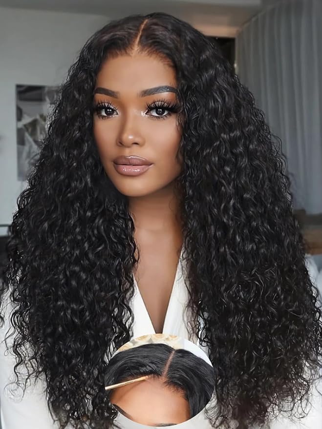 Julia Hair Loose Curly Wave Glueless Wigs Human Hair 7x5 HD Lace Closure Bye Bye Knots Mixed Curls Wig with Invisi Drawstring Pre Plucked Pre Bleached Put on and Go Beginner Friendly 24 Inch