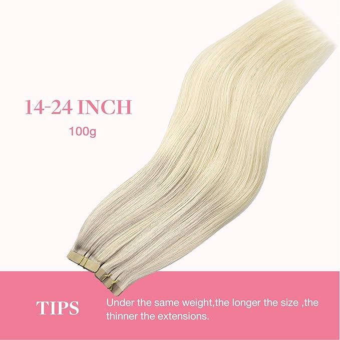 GOO GOO Tape in Hair Extensions Human Hair, 17/22/60 Ash Blonde to Golden Blonde and Platinum Blonde, 12inch 80g 40pcs, Skin Weft Seamless Invisible, Silky Straight with Thick Ends, Remy Human Hair