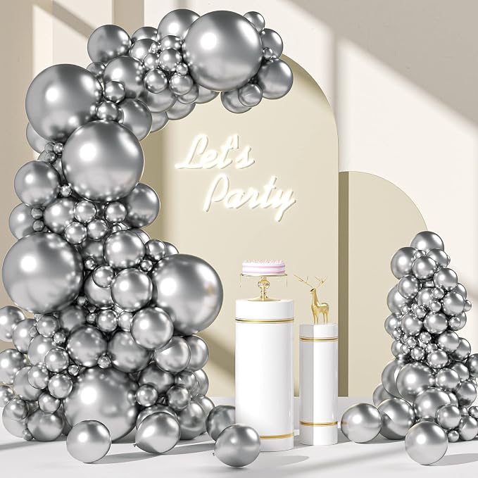 FOTIOMRG 110pcs Metallic Silver Balloon Garland Arch Kit, 18 12 10 5 inch by FOTIOMRG