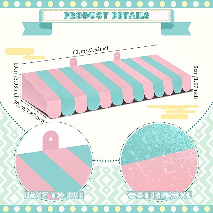 Boao 4 Pack Pink Green Christmas Awning Decoration 3D Stripe Cardboard Awning - Image 2