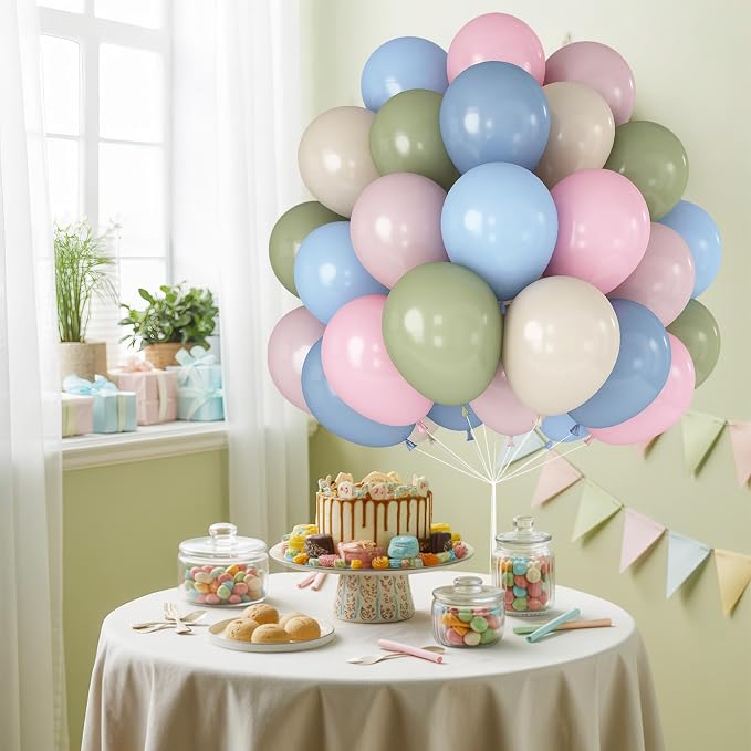 Pastel Pink Blue Green Balloons 12INCH 60PCS Goose Floral Birthday | Wildflower - Image 8