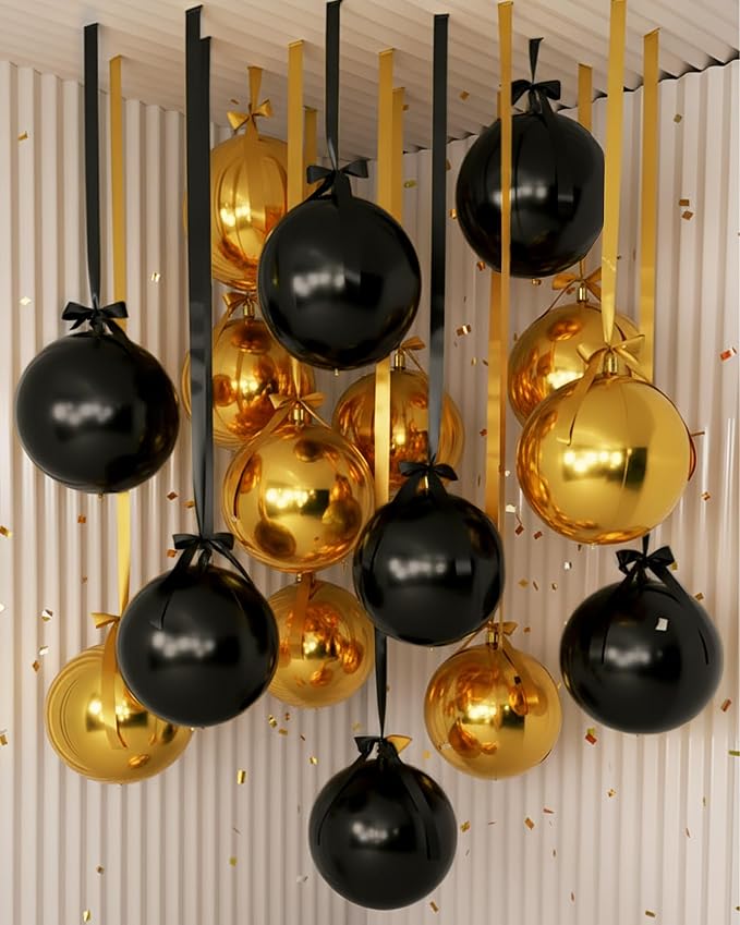 Jenaai 30 Set Black and Gold Round Foil Balloons Bulk 22 Inch 4d Metallic Giant by Jenaai
