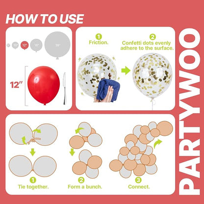 PartyWoo Red Black and Gold Balloon Arch Kit 142pcs Black Red Gold Balloons | - Image 5
