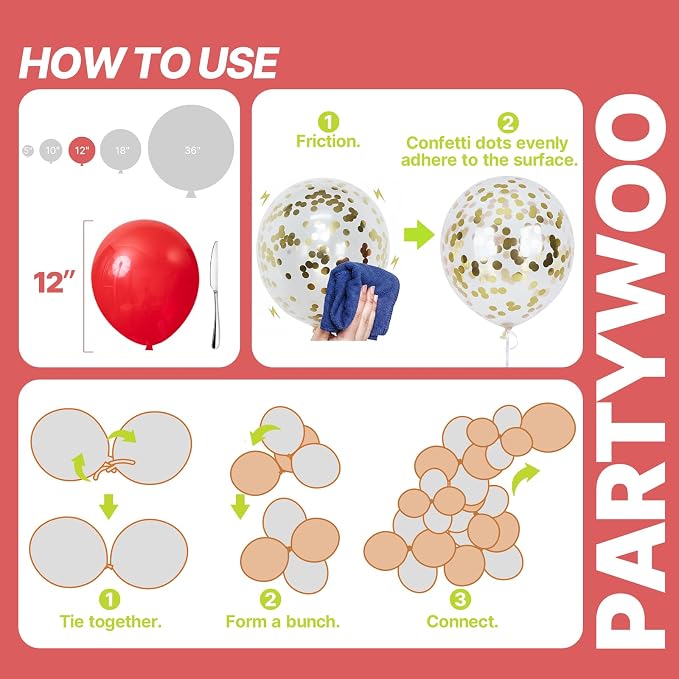 PartyWoo Pink Red and White Balloons 65pcs Hot Baby Pink White Red Balloons | - Image 5