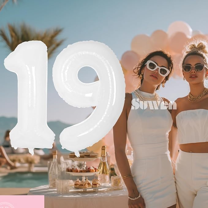 SUWEN 40 Inch White Large 19 Balloon Number Big Foil Helium Numbers 0-9 | Giant - Image 5