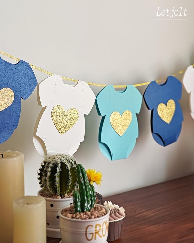 Letjolt Blue Baby Shower Boys Garland Gender Reveal Banner 9 Flags | Pre-Strung - Image 3