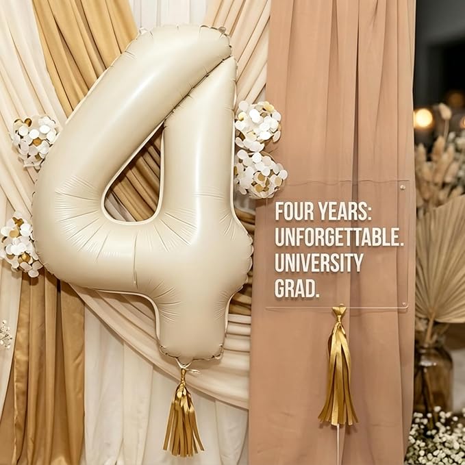 CARGEN 40 Inch Creamy White Number 4 Balloon Boho Neutral Party Decoration | - Image 5