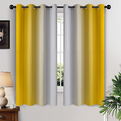 Yakamok Ombre Curtains Yellow and Greyish White by Yakamok
